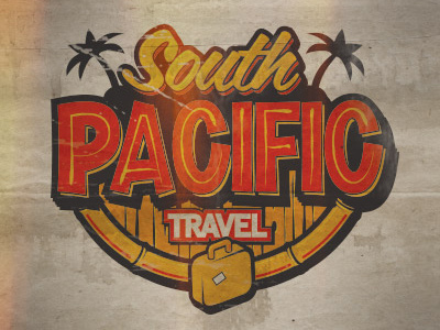 South Pacific Travel Logo beach cartoon logo south pacific tiki vintage