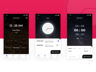 Clock App UI Design alarm app app app design app ui clock clock app timer user interface world clock
