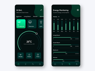 Home automation concept UI app app design app ui dark mode design home automation home screen iot smart home ui user interface