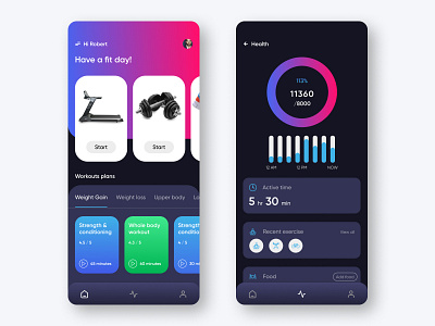 Fitness app concept UI app app design app ui dark mode dashboard app design fitness fitness app real time statistics ui user interface