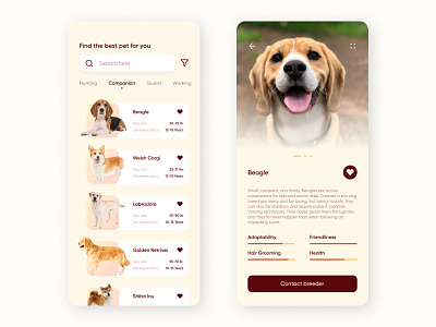 Dog adoption app concept UI app app design app ui design dogs pets petshop search search results ui user interface