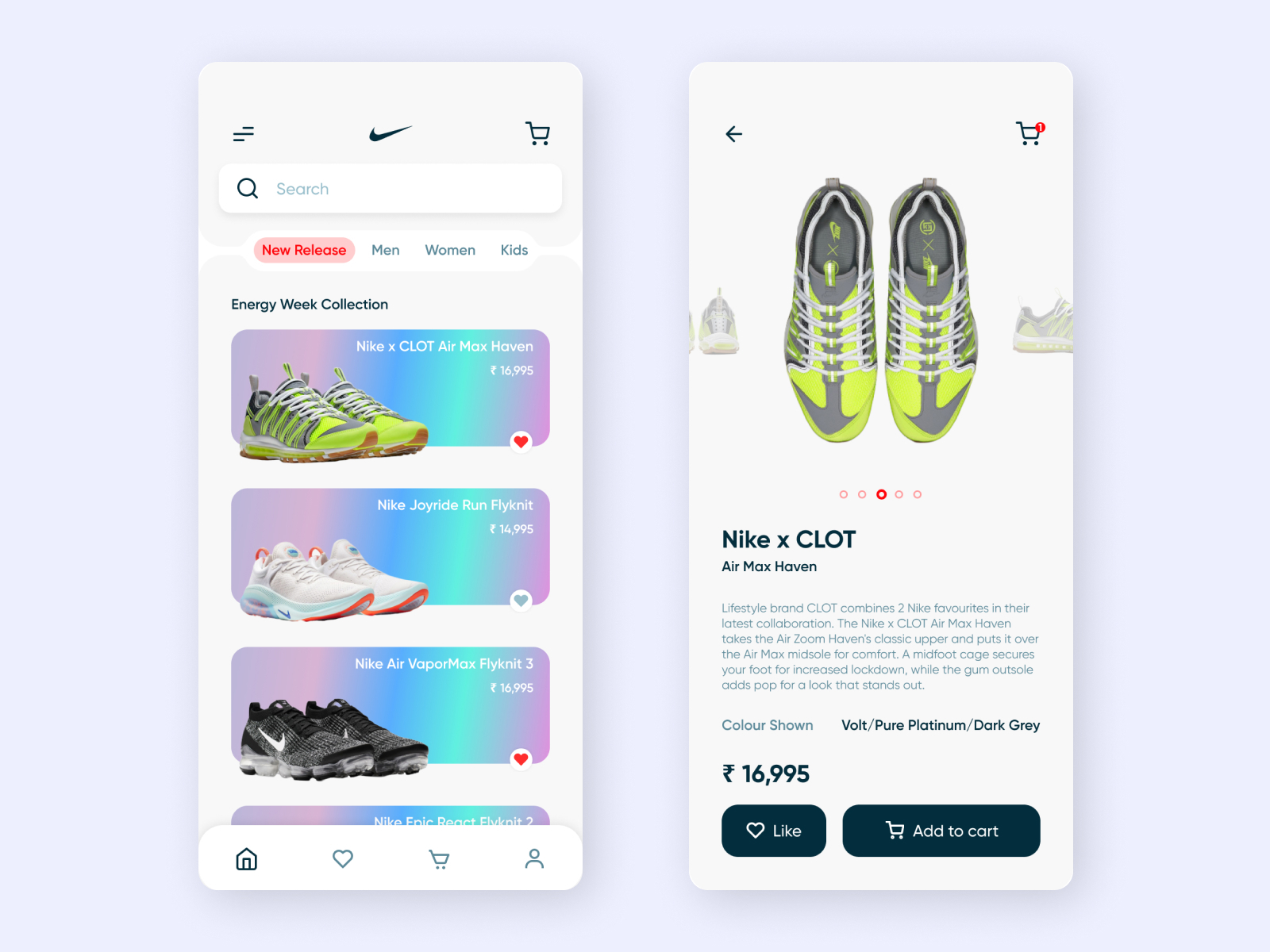 Nike e-commerce concept UI by Shrinidhi 
