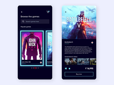 Games e-commerce concept UI app app design app ui dark mode design e commerce search results shopping app ui user interface