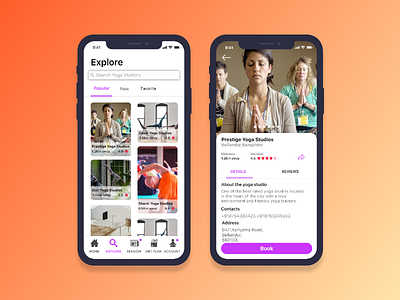 Yoga App-Explore and Studio Detail Page about app booking color design explore popular product rating search ui ui design user experience user interface ux yoga