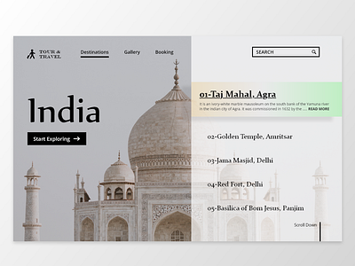 Travel Website Concept Design about about us adobexd cities clean ui design destination explore gallery images minimalist monument search tour travel user experience user interface web design website