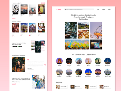 Exploria - Website Design adventures app cities clean design destination explore life minimal product rating search testimonial travel user experience user experience ux user interface website design