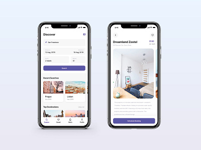 Hostel concept UI adobexd behance cards ui design dribbble explore hostel hotel image ios layout design like photoshop pixel art search travel app ui ui8 uiux uplabs