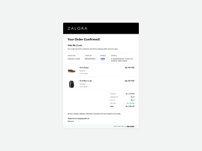 Email Receipt - Zalora (Exploration UI) confirmation daily ui daily ui 017 dailyui e commerce email email receipt fila order products ui ux zalora