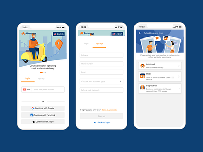 login/signup flow for the Ahamove app app form illustration login minimal mobile design sign up ui ui design