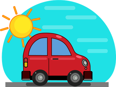 Cute car and sunshine minimal design