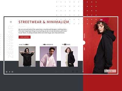 Zenwear - clothing shop banner black and white clothes design fashion figma hoodie minimalizm red shop streetwear ui ui challenge underground wear web