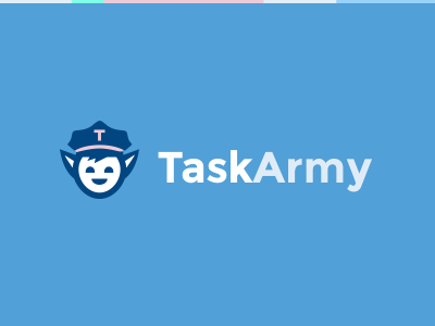TaskArmy logo design blue branding character design elf friendly identity logo logo design logotype mascot startup