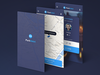 ParkValet app + identity app interface mobile parking ui valet