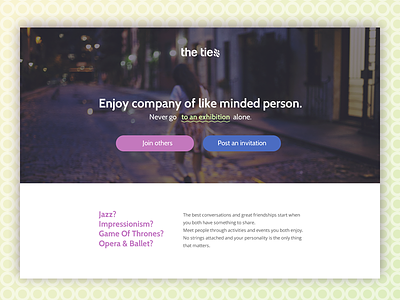 The Ties MVP clean landing page ui user experience ux ux design visual design web design