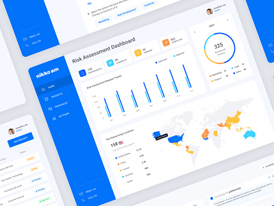 Dashboard: Risk Assessment & Analytics blue branding charts clean colours dashboard design e commerce graph homepage illustration logo map metrics profile ui user web web design