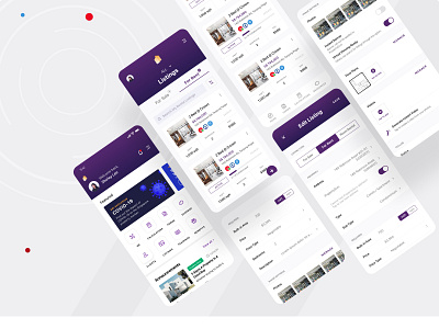 Mobile App: Real Estate Listing application branding clean colours design e commerce houses illustration ios logo mobile property purple real estate sales ui web web design