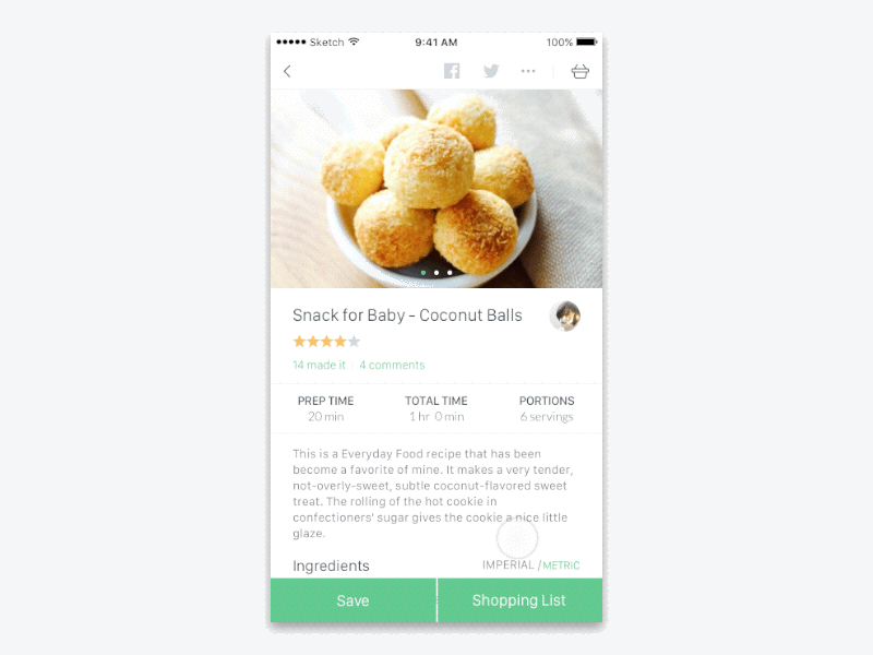 Recipe Detail Shopping List Animation animation app cart checklist design flat gif ios iphone ui ux