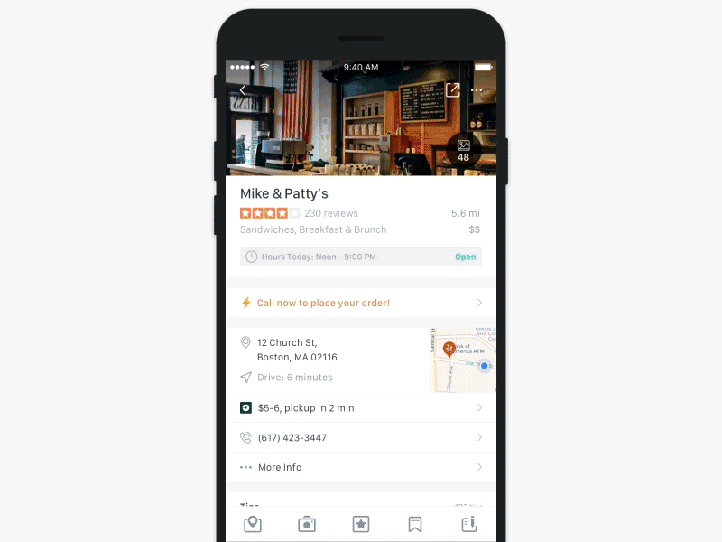 Yelp Business Page Redesign animation app cart design gif ios iphone red ui ux yelp