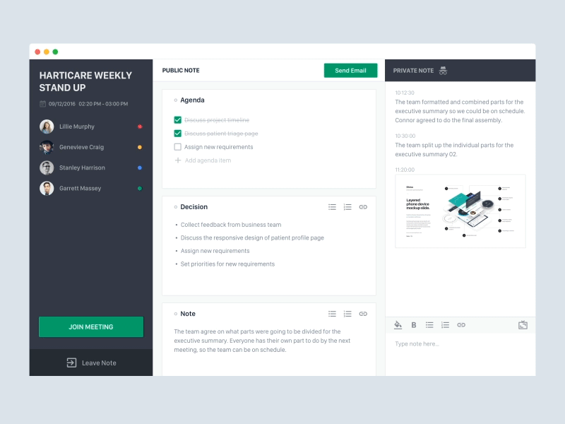 Coworking & Individual Meeting Notes after effects animation app clean dashboard design meeting note ux