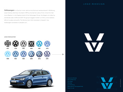 Volkswagen (Logo Redesign) automobile branding car creative design electric car graphic design icon logo logo mark logo redesign minimal minimalist monogram vehicle volkswagen