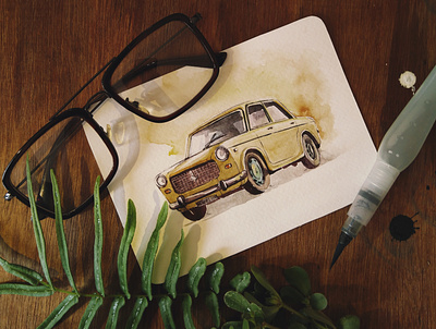 water colour car drawn hand drawn illustration old painting vintage design