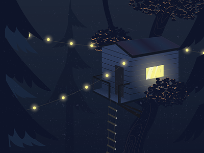 Treehouse dark forest illustration light treehouse