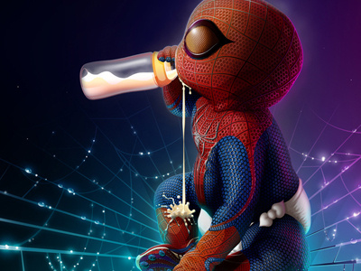 Spidey artwork baby bottle carolin vogt diaper fanart milk spider man vector