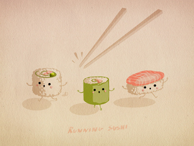 Running Sushi carolin vogt character cute illustration kawaii maki running sushi salmon sushi