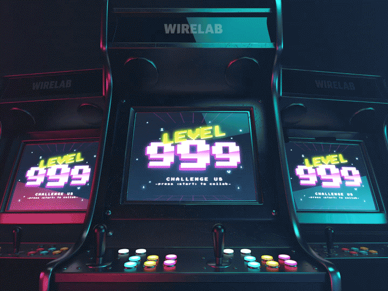 Level 999 🎮🏅 3d 3d animation animation arcade c4d cinema4d design illustration modeling neon neon lights render retro retro design typography ui vintage