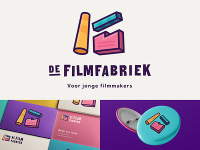 De Filmfabriek 3d brand branding children clapper colorful design factory film identity identity branding logo mockup movie playful school