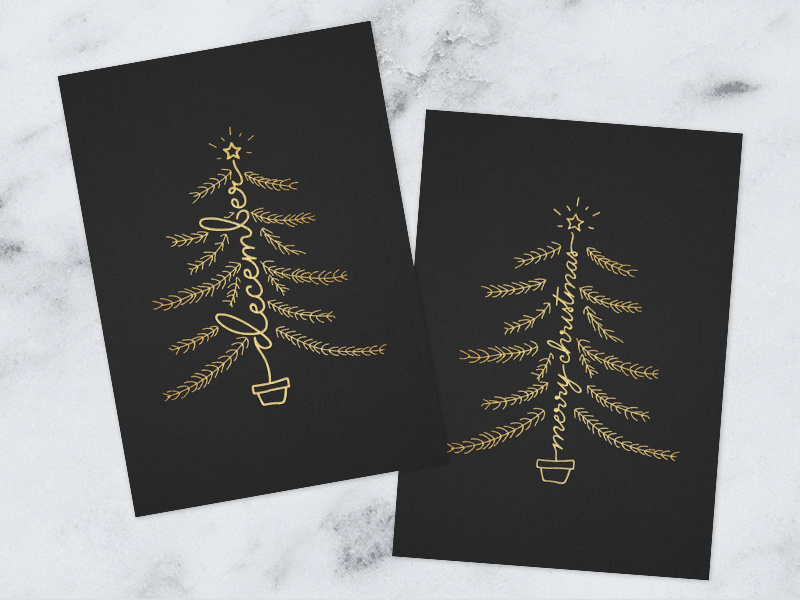 Christmas postcards handlettering christmastree gold typography lettering handlettering