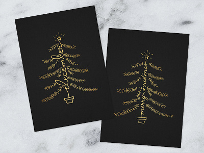 Christmas postcards handlettering christmastree gold handlettering lettering typography