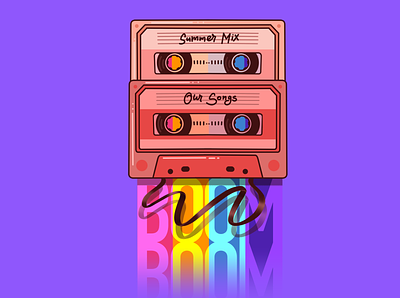 Cassette tape cassette cassette tape illustration lettering procreate rainbow retro