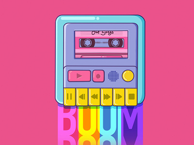 Boom records cassette player illustration lettering procreate rainbow record record player retro type typography