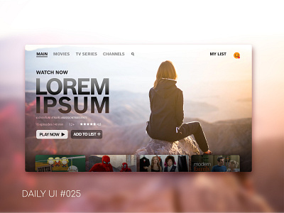 TV App - Daily UI #025 app daily ui 025 dailyui design lorem ipsum screen tv app typography ui