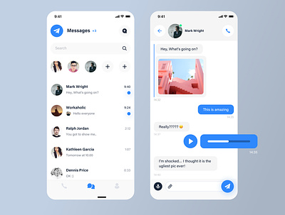 Telegram Redesign app application blue call chat chats chatting connected message messages messaging redesign send social telegram ui ui ux ux voice