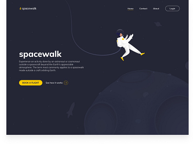 Spacewalk for everyone 🛰️ landing page navy blue space web website yellow