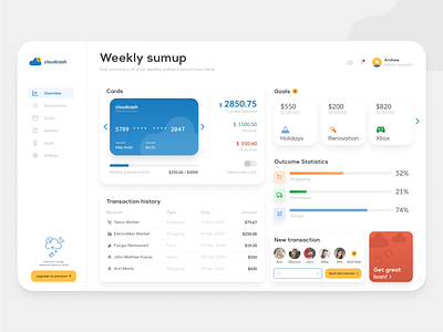 Cloudcash Financial Dashboard cards clean dashboard finance ui web app webdesign white