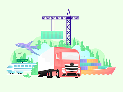 Transportation aeroplane ecology illustration art illustrator shipping train transport transportation truck