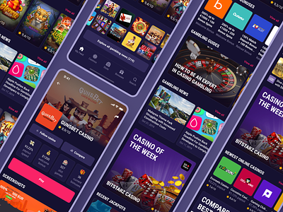 CasinoGuide app. Main screens app casino dark design figma gambling game layout mobile mobile app slot slot machine ui ui design ui ux ux ux design