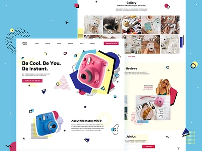 Landing Page Concept for Instax Mini 9 80s style camera colorful concept design geometric illustration instax instax 9 landing page landing page memphis memphis style nostalgia polaroid rainbow ui ui design