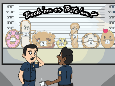 donuts police Book em or bite em design graphic artist graphic arts illustrator sticker sticker design