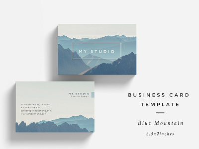 Blue Mountain Business Card Template blue business businesscards card template cards design elegant icon illustration indesign logo mountain template