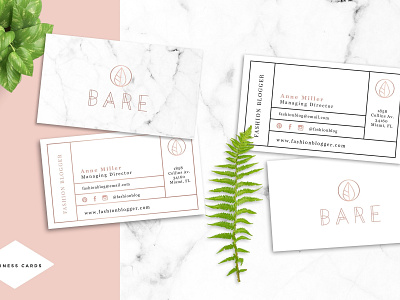 Bare Fashion Business Card Template babypink business businesscards card template cards design elegant fashion garden icon illustration indesign logo minimal pink template white