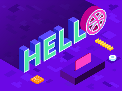 Hello Dribbble chennai chennai designer chennai graphic designer dribbble graphic design hello hello dribbble illustration illustration reference isometric neon trending isometric illustration visual design