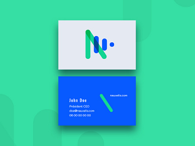 Nauvelis Carte De Visite agence agency bicolor blue business card carte carte de visite design france green iot monogram nauvelis pictogram publicom startup vector
