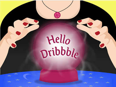Fortune Teller - Debut Shot crystal ball debut debutshot design designer drawing dribbble flat fortune fortune teller future illustration magic stars vector