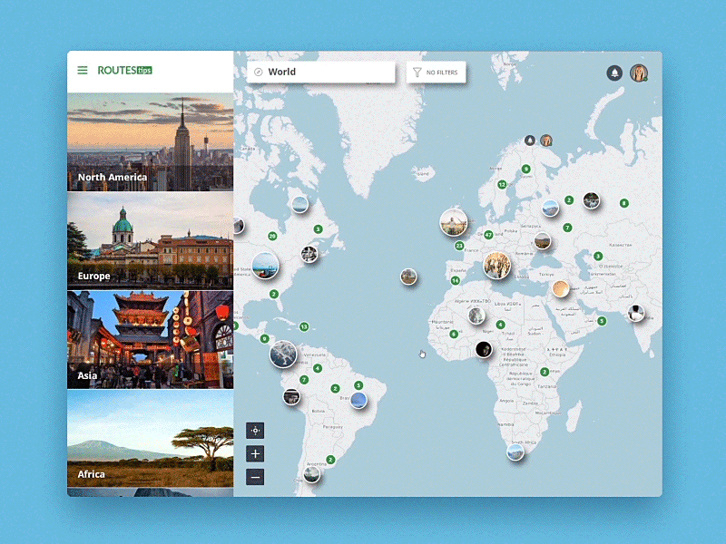 Grouped Pins animated design gif map routes tips travel trip ui ux web