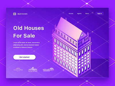 Old Houses For Sale Landing Page concept 3d hero houses illustration isometric landing realty sale