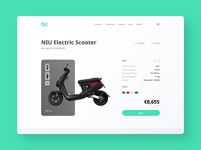Electric Scooter Store cart clean design electric product scooter store ui web webpage
